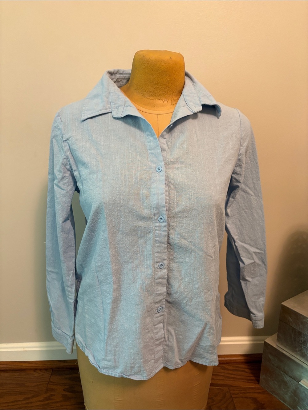 Light Blue Women's Long-Sleeve Button-Down Shirt